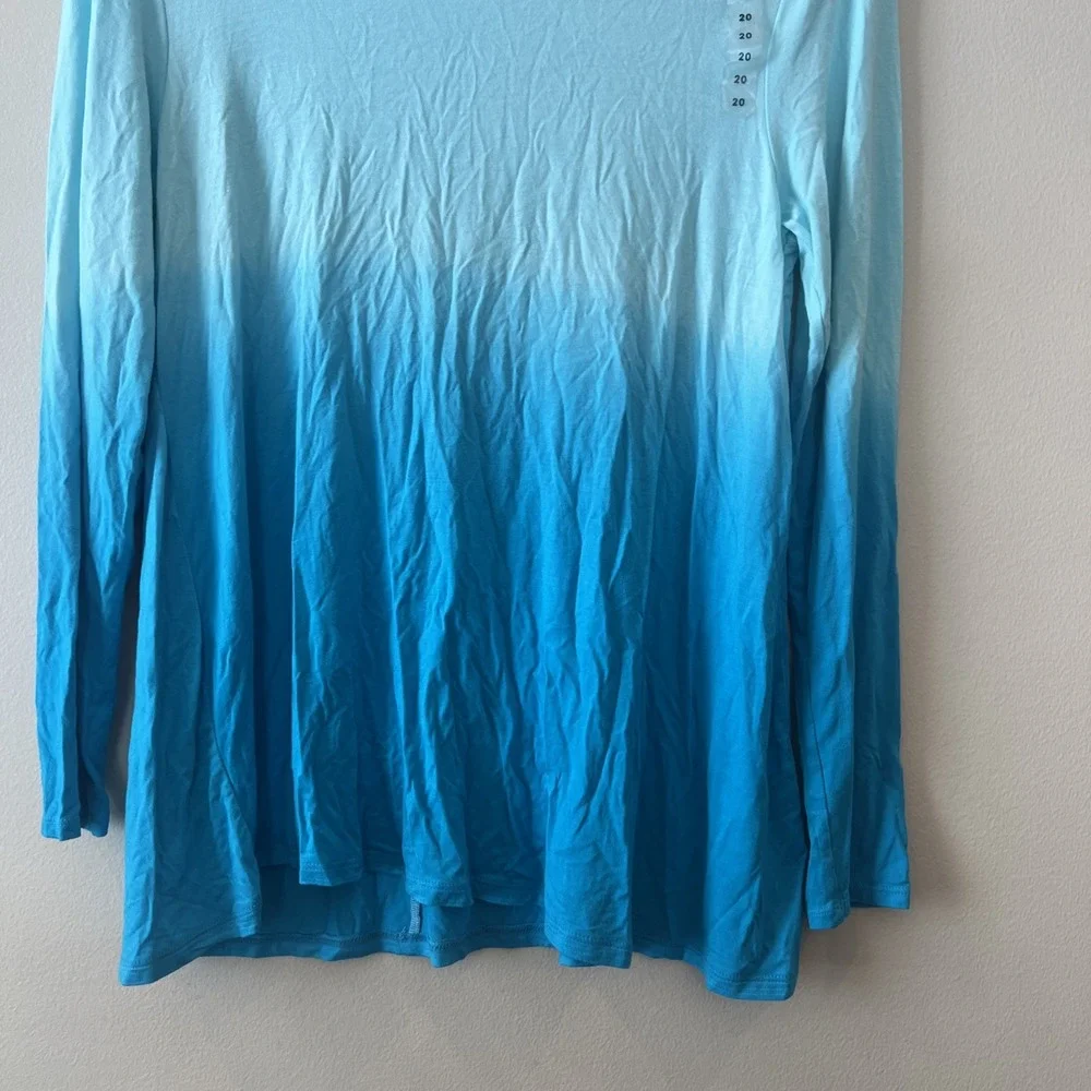 Justice Long Sleeve Top Turquoise Blue Ombre Girls Sz 20 Dip Dye Lightweight New